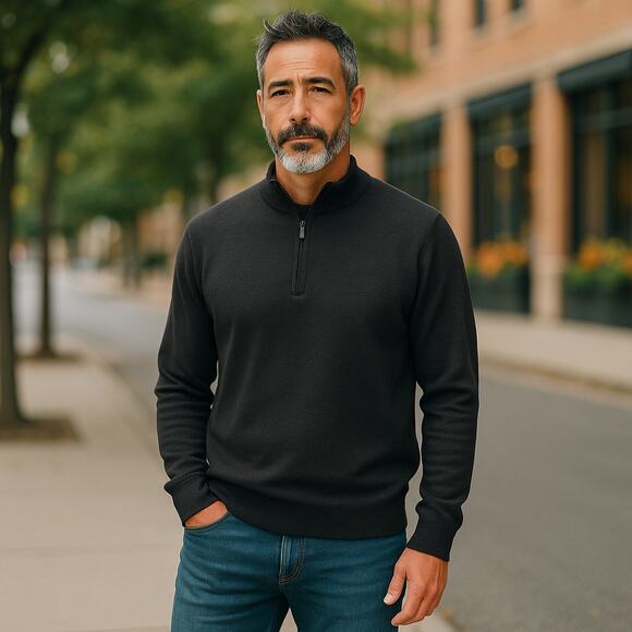 Nordstrom Men’s Dark Brown Merino Wool Sweater 1/4 Zip Long Sleeve Size Large - Picture 1 of 10
